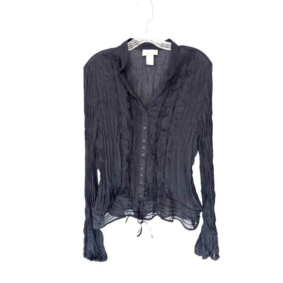 Worthington Blouse Black Vamp Goth Fairy Grunge Semi Sheer Long Sleeve Size XL - Picture 1 of 11